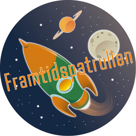 Logotype för framtidspatrullen (en orange raket på väg ut i rymden)